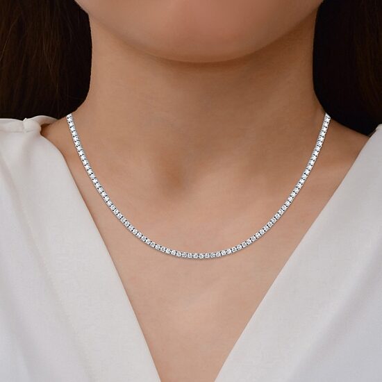(F / Si1) Womens White Diamond 10K Gold 16 Inch Tennis Necklace