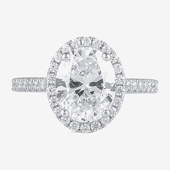 (G / I1) Womens 2 1/2 CT. T.W. Lab Grown White Diamond 10K Gold Oval Halo Engagement Ring