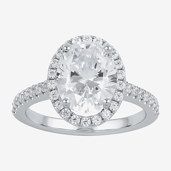(G / I1) Womens 2 1/2 CT. T.W. Lab Grown White Diamond 10K Gold Oval Halo Engagement Ring