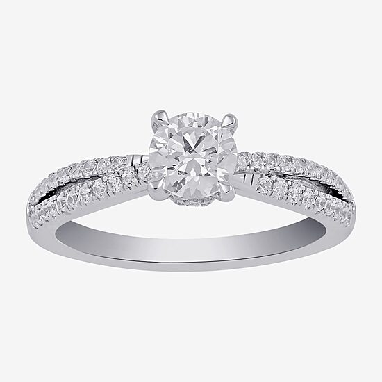 (G / I1) Womens 1 CT. T.W. Lab Grown White Diamond 14K Gold Round Engagement Ring