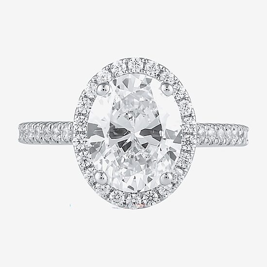 (G / I1) Womens 2 CT. T.W. Lab Grown White Diamond 10K Gold Oval Halo Engagement Ring