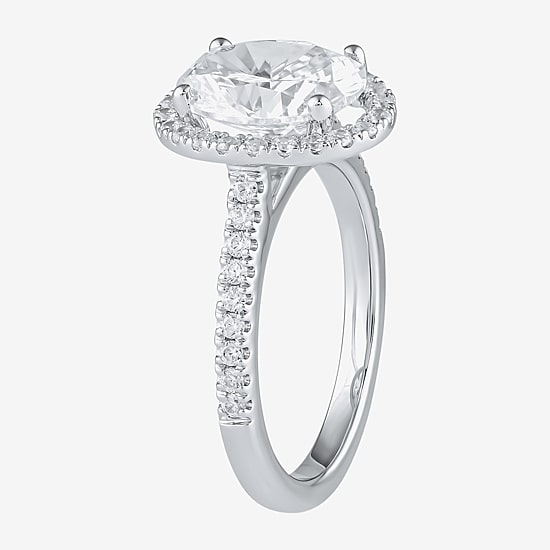 (G / I1) Womens 2 CT. T.W. Lab Grown White Diamond 10K Gold Oval Halo Engagement Ring