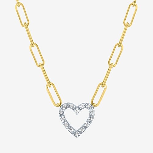 Yes Please! (G-H / I1-I2) Womens Diamond Accent Lab Grown White Diamond Accent 14K Gold Over Silver Sterling Silver Heart Paperclip 18 Inch Pendant Ne