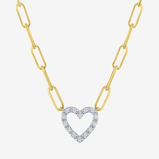 Yes Please! (G-H / I1-I2) Womens Diamond Accent Lab Grown White Diamond Accent 14K Gold Over Silver Sterling Silver Heart Paperclip 18 Inch Pendant Necklace