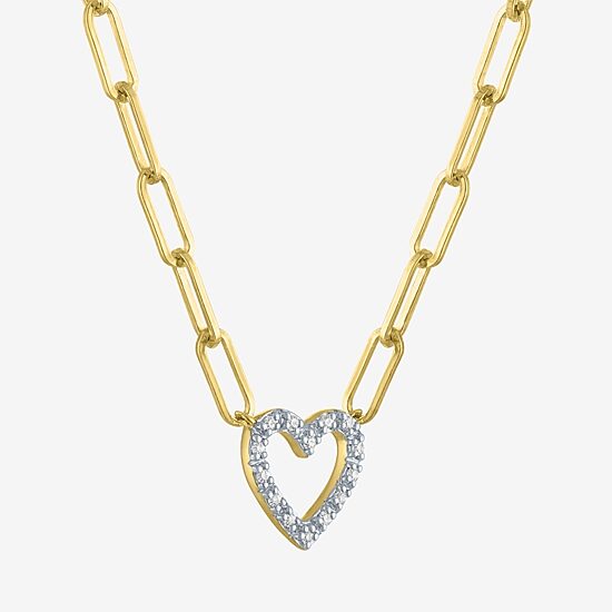 Yes Please! (G-H / I1-I2) Womens Diamond Accent Lab Grown White Diamond Accent 14K Gold Over Silver Sterling Silver Heart Paperclip 18 Inch Pendant Necklace
