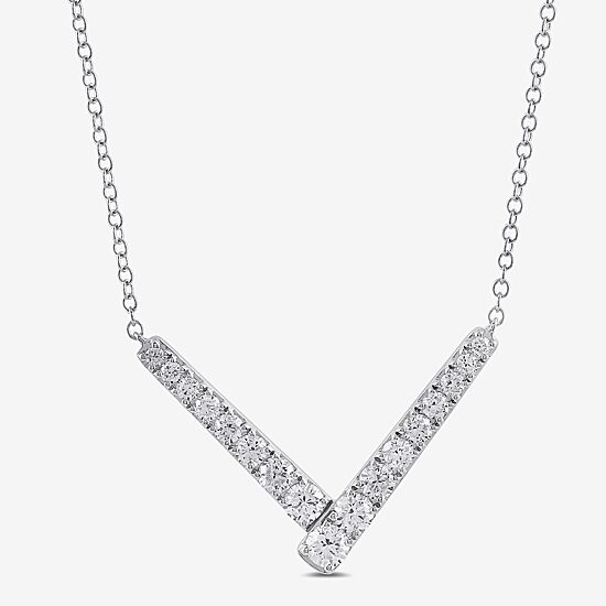 Womens White Diamond Sterling Silver 17 Inch Chevron Necklace