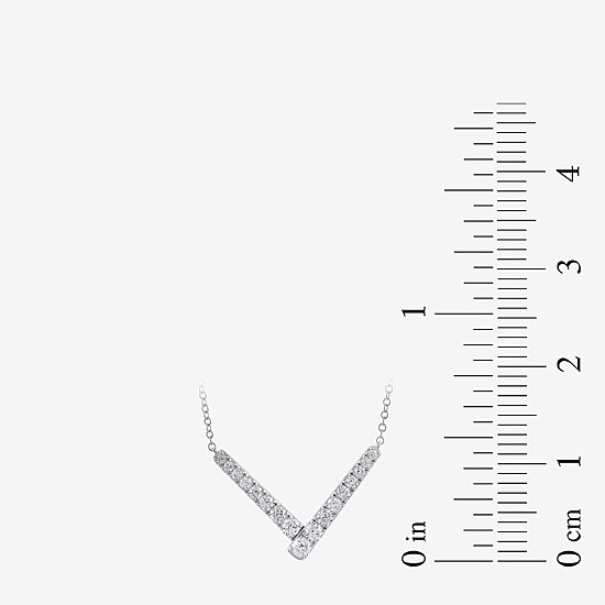 Womens White Diamond Sterling Silver 17 Inch Chevron Necklace