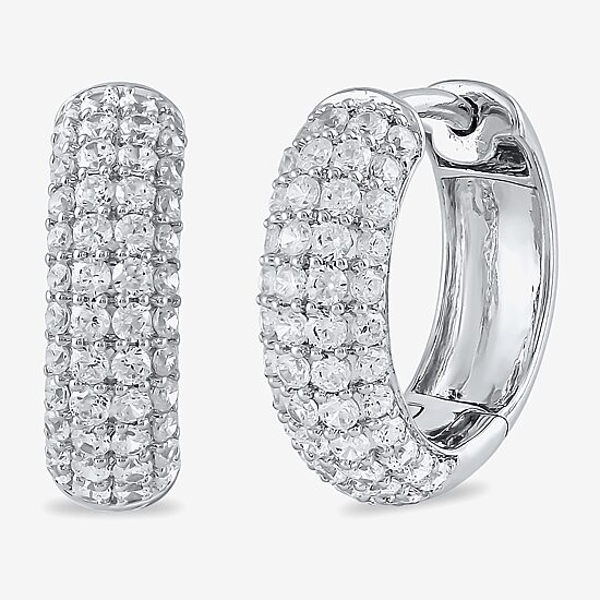 Womens 1 CT. T.W. Lab Grown White Diamond Sterling Silver 15.1mm Hoop Earrings