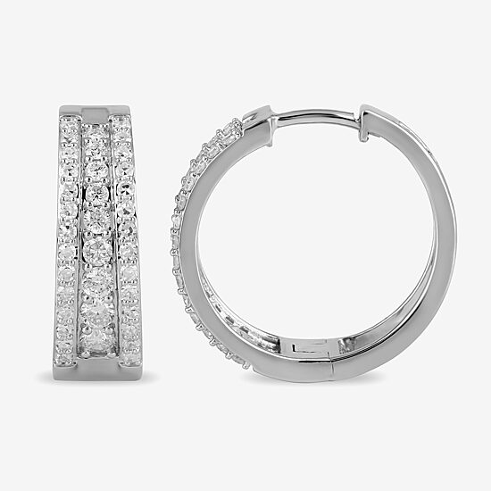 Womens 1 CT. T.W. Lab Grown White Diamond Sterling Silver 19.7mm Hoop Earrings