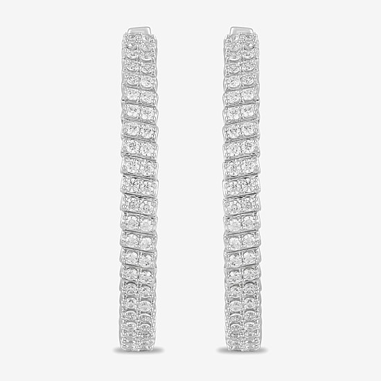 Womens 1 CT. T.W. Lab Grown White Diamond Sterling Silver 33.1mm Hoop Earrings