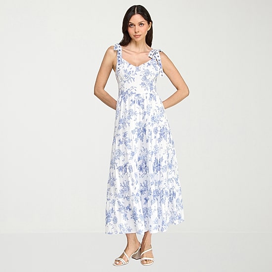 Trixxi Womens Juniors Sweetheart Neck Sleeveless Floral A-Line Dress