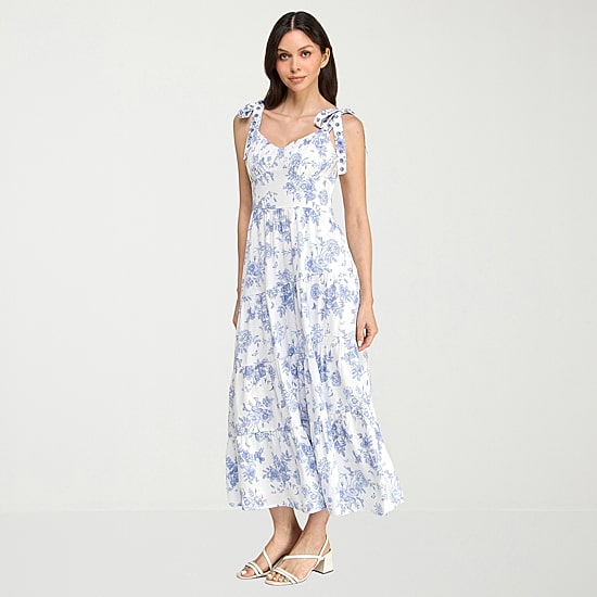 Trixxi Womens Juniors Sweetheart Neck Sleeveless Floral A-Line Dress