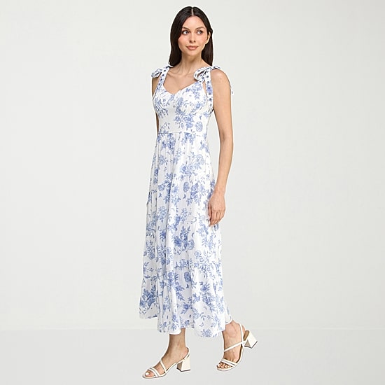 Trixxi Womens Juniors Sweetheart Neck Sleeveless Floral A-Line Dress