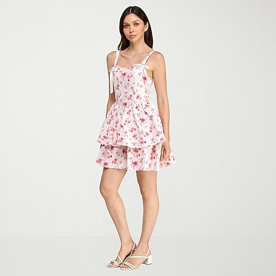 Trixxi Womens Juniors Square Neck Sleeveless Floral Fit + Flare Dress