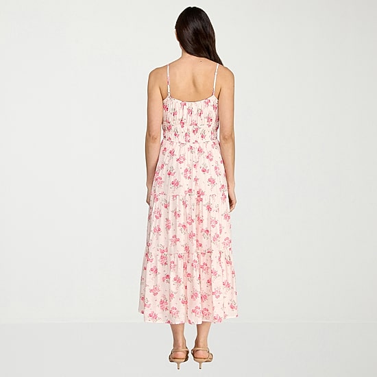 Trixxi Womens Juniors Midi Sweetheart Neck Sleeveless Floral A-Line Dress