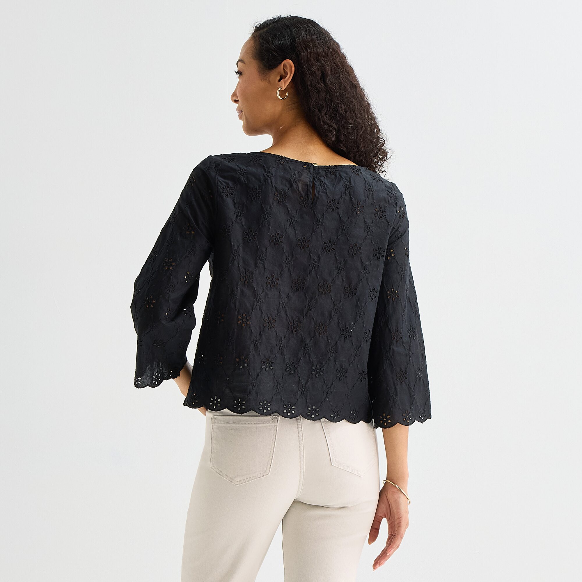 Liz Claiborne Womens Round Neck 3/4 Sleeve Blouse