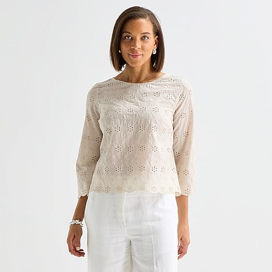 Liz Claiborne Womens Round Neck 3/4 Sleeve Blouse