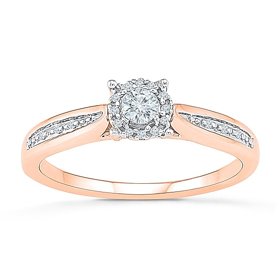 Promise My Love Womens Diamond Accent Natural White Diamond 10K Gold Round Halo Promise Ring