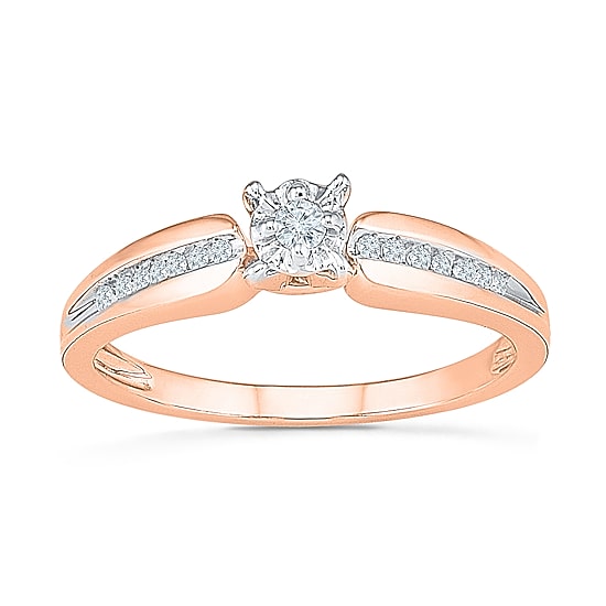 Promise My Love Womens 1/8 CT. T.W. Natural White Diamond 10K Gold Round Side Stone Halo Promise Ring