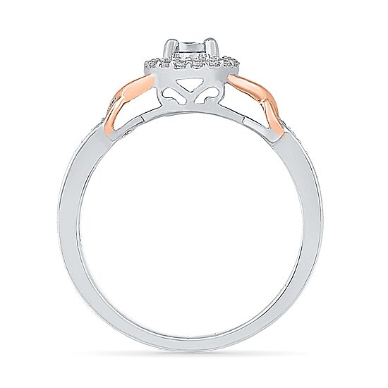 Promise My Love Womens 1/6 CT. T.W. Natural White Diamond 10K Rose Gold Over Silver Round Promise Ring