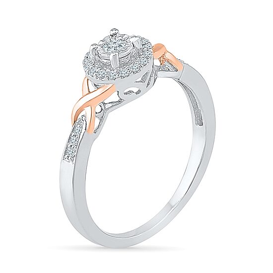 Promise My Love Womens 1/6 CT. T.W. Natural White Diamond 10K Rose Gold Over Silver Round Promise Ring