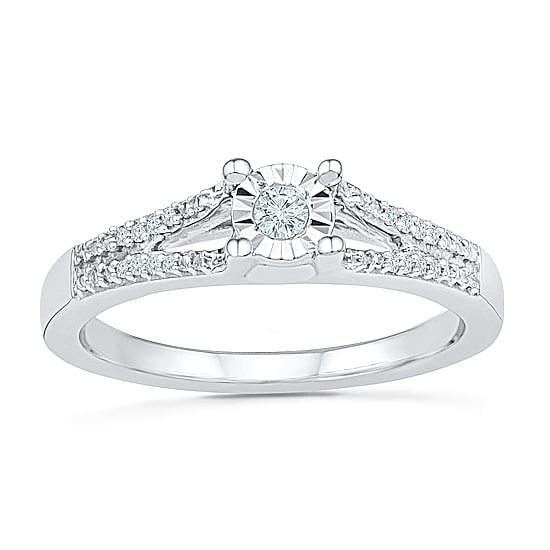 Promise My Love Womens 1/10 CT. T.W. Natural White Diamond 10K Gold Round Side Stone Promise Ring