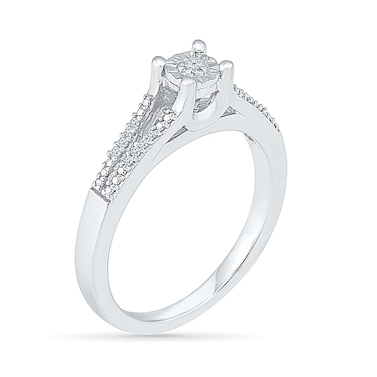 Promise My Love Womens 1/10 CT. T.W. Natural White Diamond 10K Gold Round Side Stone Promise Ring