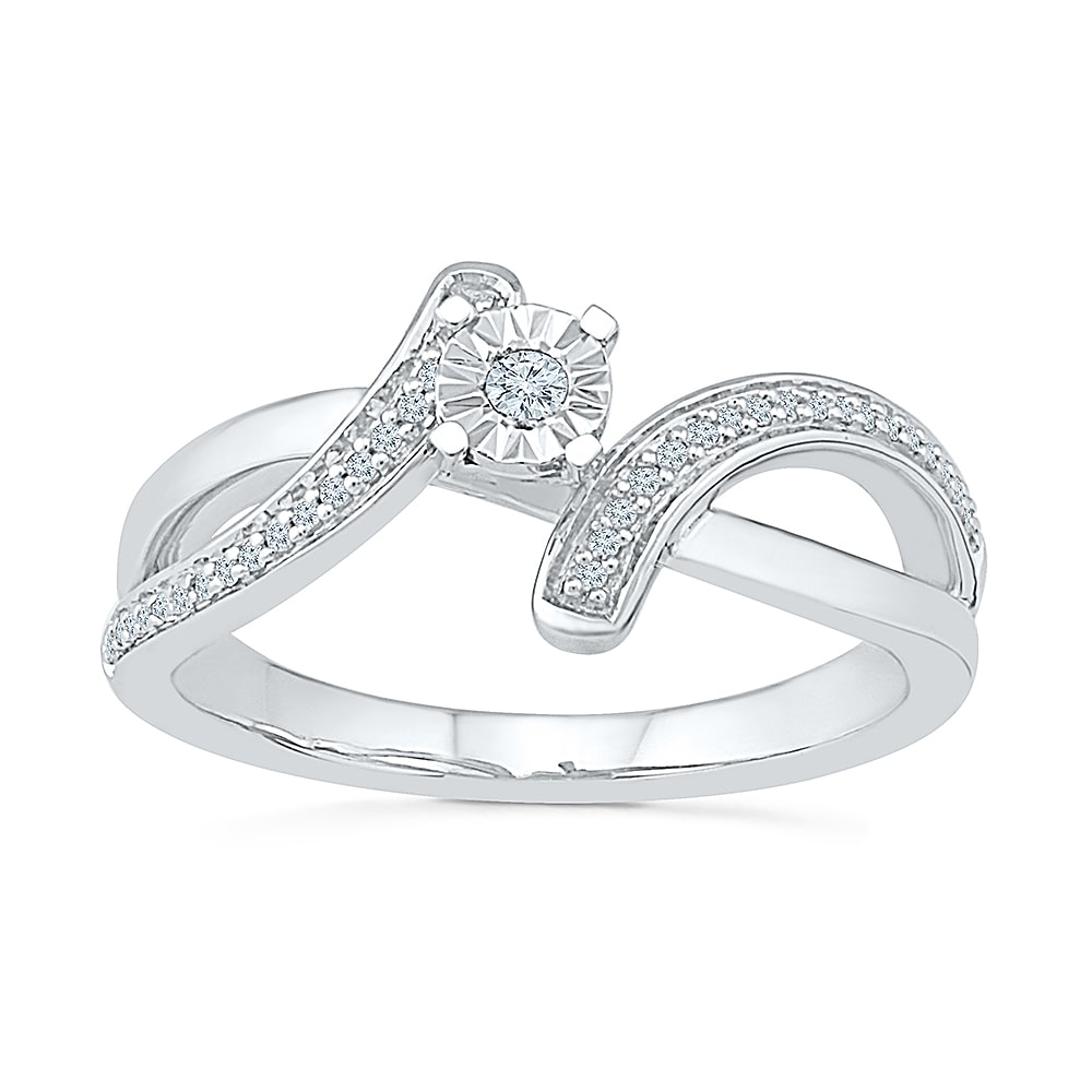 Promise My Love Womens 1/10 CT. T.W. Natural White Diamond Sterling Silver Round Bypass  Ring