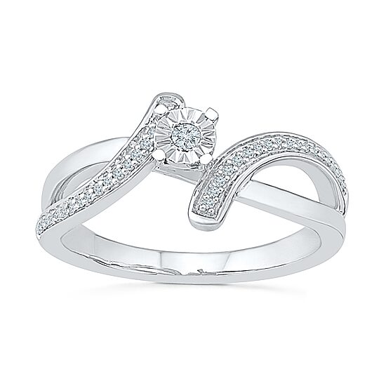 Promise My Love Womens 1/10 CT. T.W. Natural White Diamond Sterling Silver Round Bypass  Promise Ring
