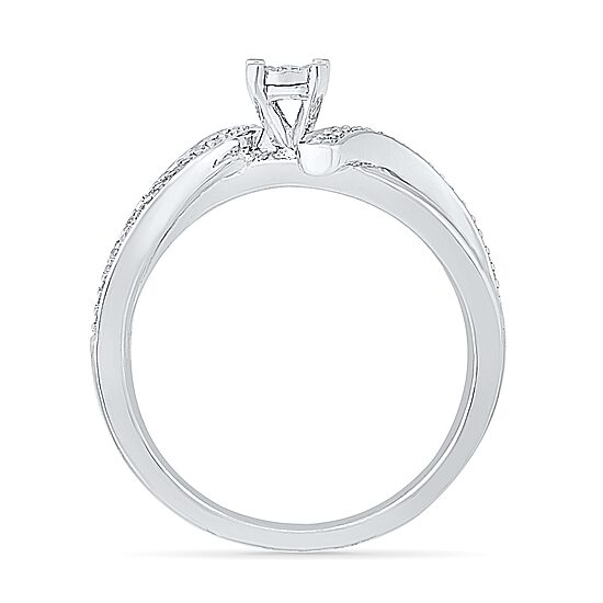 Promise My Love Womens 1/10 CT. T.W. Natural White Diamond Sterling Silver Round Bypass  Promise Ring