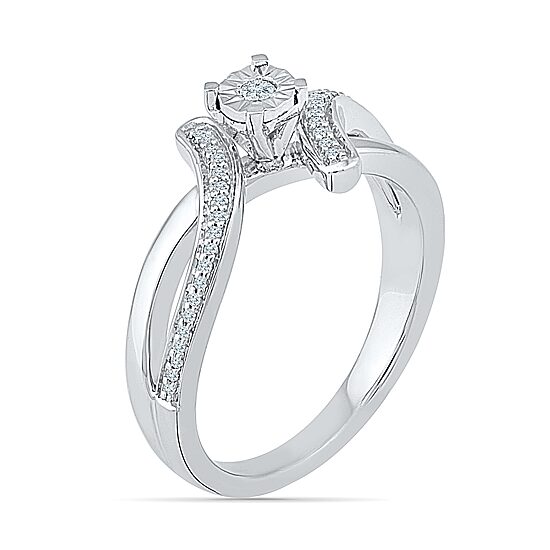 Promise My Love Womens 1/10 CT. T.W. Natural White Diamond Sterling Silver Round Bypass  Promise Ring