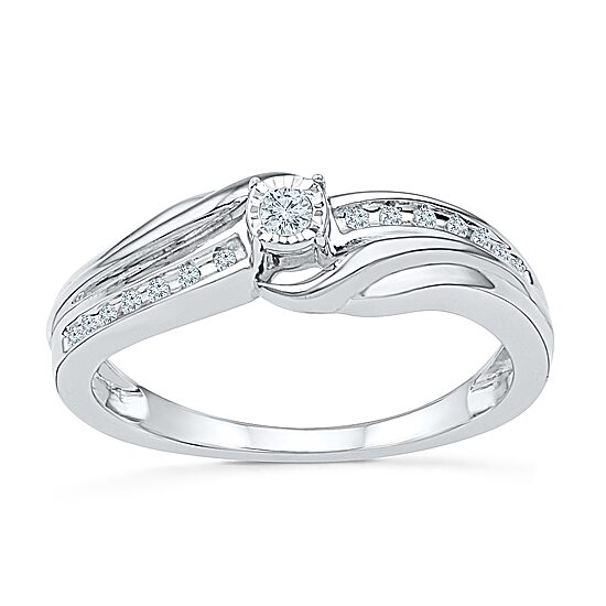 Promise My Love Womens 1/8 CT. T.W. Natural White Diamond Sterling Silver Round Side Stone Promise Ring