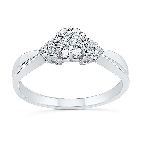 Promise My Love Womens 1/10 CT. T.W. Natural White Diamond Sterling Silver Round Promise Ring