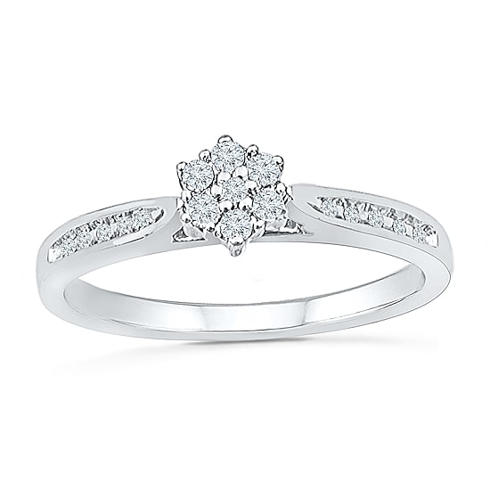 Womens 1/6 CT. T.W. Natural White Diamond 10K Gold Round Side Stone Promise Ring