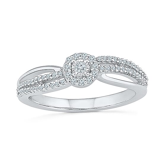 Promise My Love Womens 1/4 CT. T.W. Natural White Diamond Sterling Silver Round Side Stone Halo Promise Ring