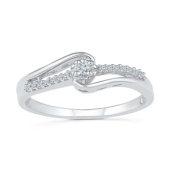 Promise My Love Womens 1/10 CT. T.W. Natural White Diamond Sterling Silver Round Side Stone Promise Ring
