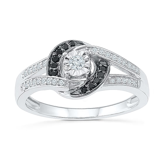 Promise My Love Womens 1/5 CT. Natural Black Diamond Sterling Silver Round Promise Ring