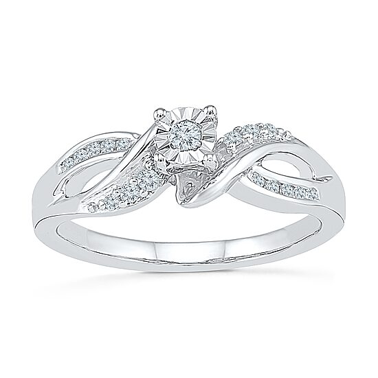 Womens 1/5 CT. Natural White Diamond Sterling Silver Round Side Stone Promise Ring