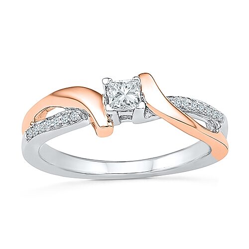 Promise My Love Womens 1/5 CT. Natural White Diamond 10K Rose Gold Over Silver Side Stone Bypass Promise Ring, 9, Rose Two Tone