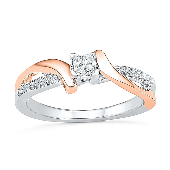 Promise My Love Womens 1/5 CT. Natural White Diamond 10K Rose Gold Over Silver Side Stone Bypass  Promise Ring