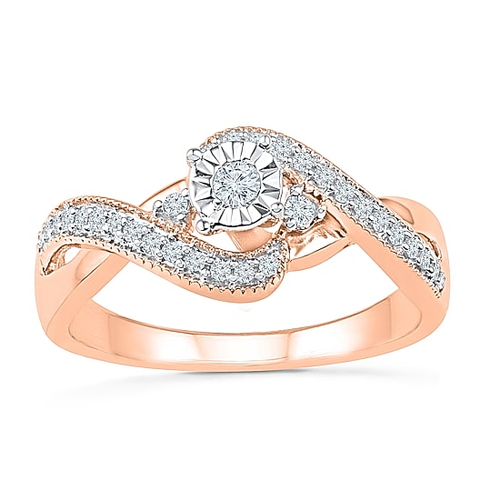 Promise My Love Womens 1/4 CT. T.W. Natural White Diamond 10K Gold Round Side Stone Promise Ring