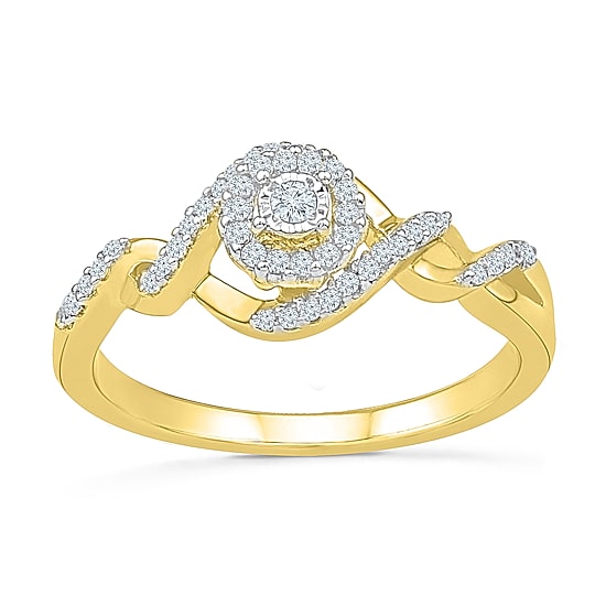 Promise My Love Womens 1/5 CT. Natural White Diamond 10K Gold Round Side Stone Halo Promise Ring