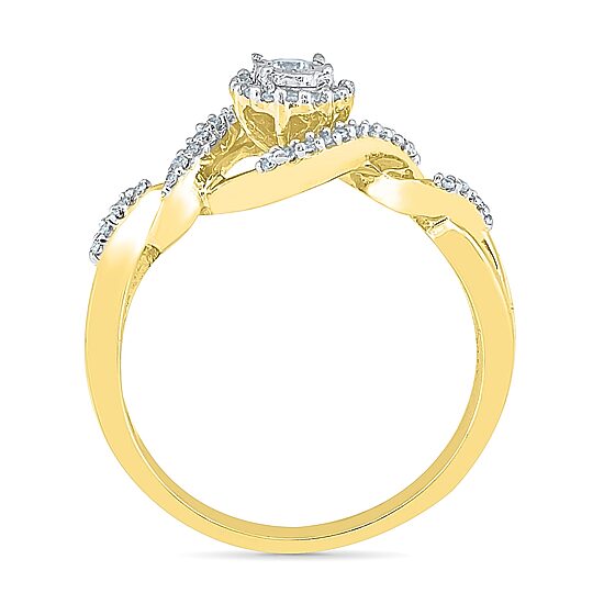 Promise My Love Womens 1/5 CT. Natural White Diamond 10K Gold Round Side Stone Halo Promise Ring