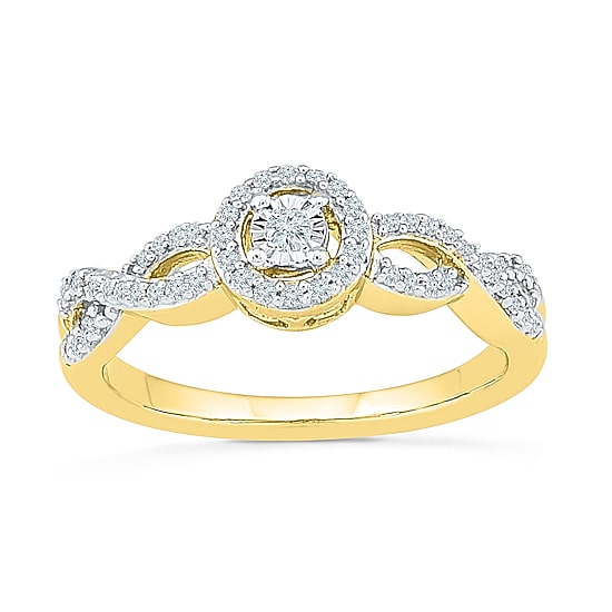 Promise My Love Womens 1/5 CT. Natural White Diamond 10K Gold Round Side Stone Halo Promise Ring