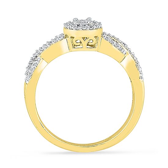 Promise My Love Womens 1/5 CT. Natural White Diamond 10K Gold Round Side Stone Halo Promise Ring