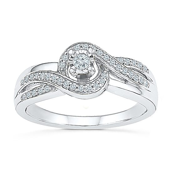 Promise My Love Womens 1/5 CT. Natural White Diamond Sterling Silver Round Side Stone Promise Ring