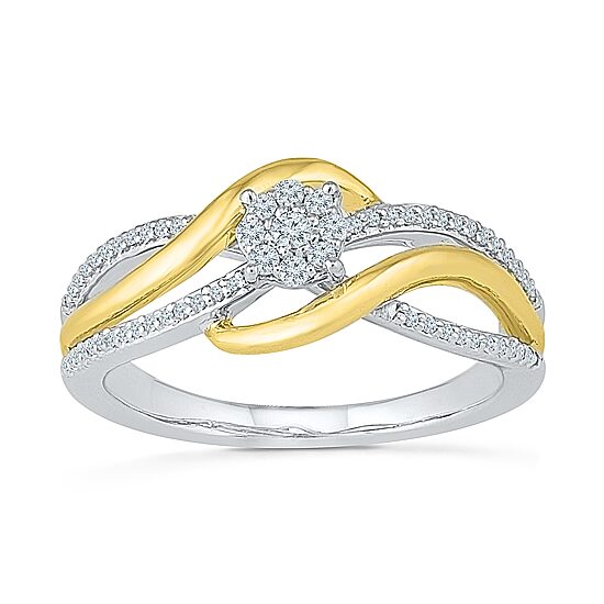 Promise My Love Womens 1/5 CT. Natural White Diamond 10K Gold Over Silver Round Side Stone Halo Promise Ring