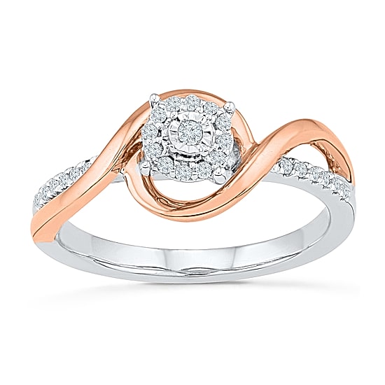 Promise My Love Womens 1/6 CT. T.W. Natural White Diamond 10K Gold Over Silver Round Side Stone Halo Promise Ring