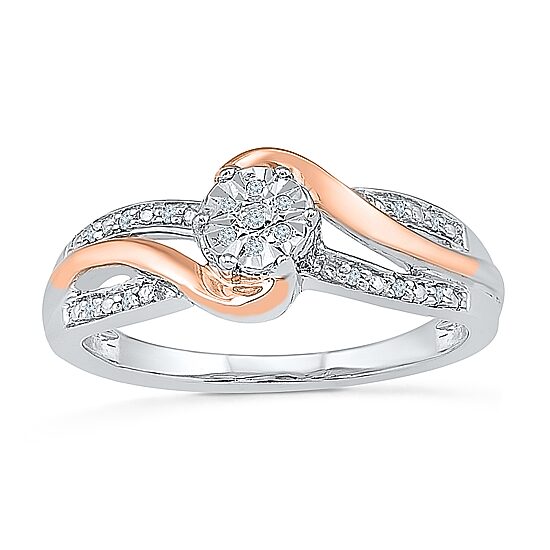 Promise My Love Womens Diamond Accent Natural White Diamond 10K Gold Over Silver Round Side Stone Promise Ring