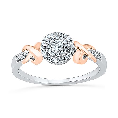 Promise My Love Womens 1/6 CT. T.W. Natural White Diamond 10K Rose Gold Over Silver Round Promise Ring, 9